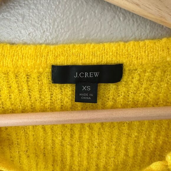 J Crew Cashmere Blend Bouclé Tie Front Beach Sweater in Bright Yellow Size XS - Picture 4 of 6